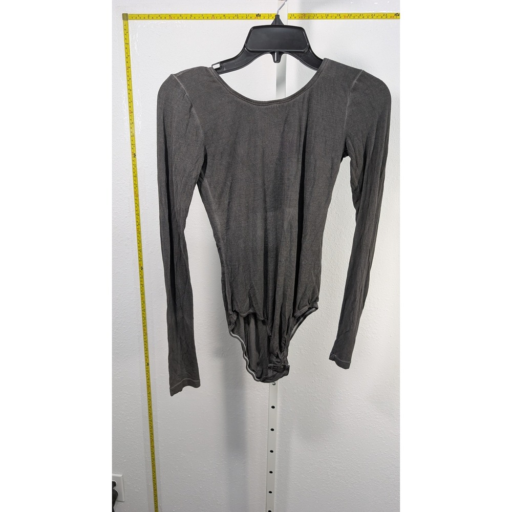 Dress To Gray Long Sleeve Bodice Scoop Neck Viscose Blend‎ Bodysuit Size M